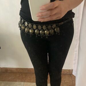 Vintage Gypsy Boho brass Chain Leather Belt Festival